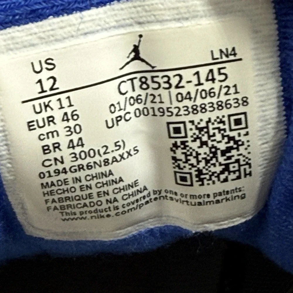Nike Air Jordan 3 Retro Wizards True Blue White CT8532-148 Men's Size 12
